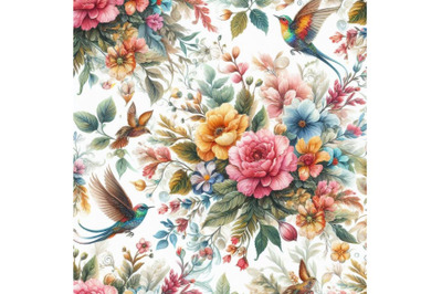 Bundle of Watercolor floral seamless pattern, colorful natural illustr