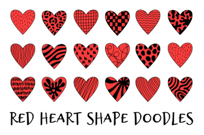 Red Heart Shape Doodles PNG Clipart