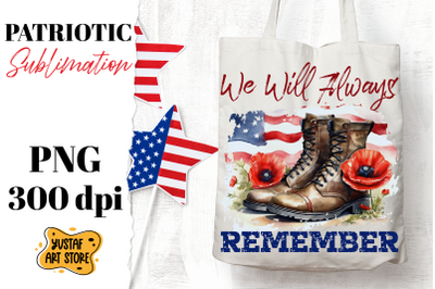 Patriotic sublimation. Military boots and poppy flowers PNG