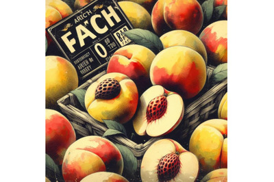 A bundle of Abstract peach Fruit Market retro poster art