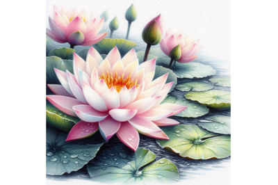 Bundle of Watercolor beautiful lotus