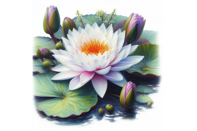 Bundle of Watercolor beautiful water lily