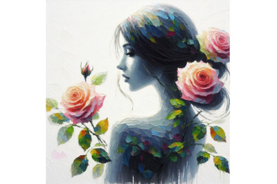 Bundle of Beautiful girl silhouette with rose