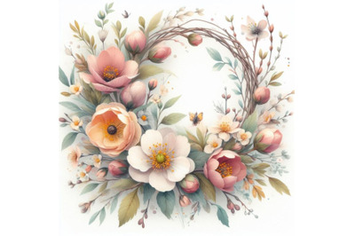 bundle of Wreath with first spring flowers