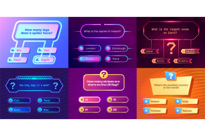 Quiz game ui. Game show template with question and answer, challenge e