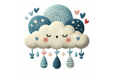 Bundle of cute clouds in scandinavian style isolate on white backgroun