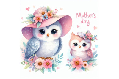 bundle of two cute owls Mothers Day