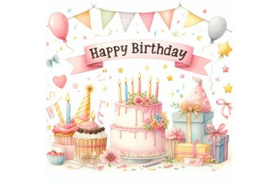 bundle of A happy birthday card with birthday elements