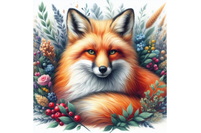 Bundle of Watercolor Fox isolate on white background