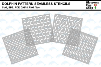 Dolphin Pattern Seamless Stencils, SVG, EPS, PDF, DXF &amp; PNG files