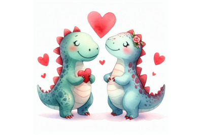 bundle of Two lover dinosaur with red heart