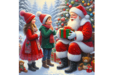 Bundle of Kids meet santa during Christmas. Kids joyfully seeing Santa