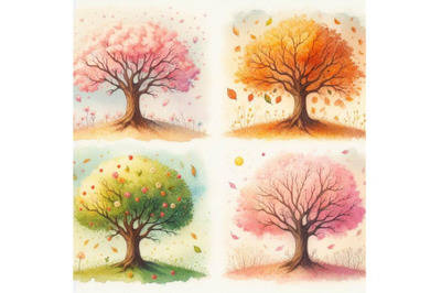 bundle of Four seasons tree - spring, summer, autumn, winter