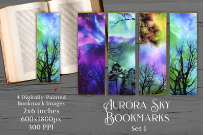 Printable Bookmarks - Aurora Sky 1 - Northern Lights Forest