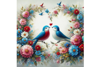 Bundle of Romantic card with birds in love