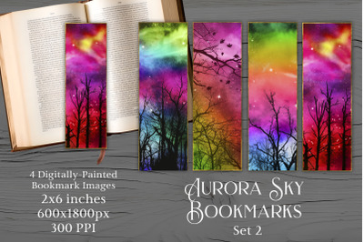 Printable Bookmarks - Aurora Sky 2 - Northern Lights Forest