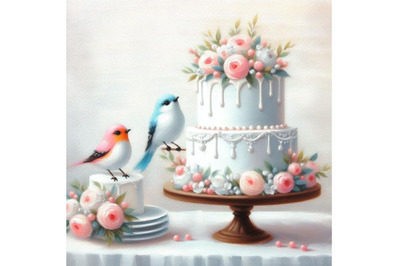 Bundle of Wedding cake with cute birds