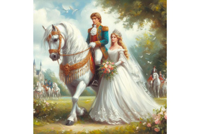 Bundle of Prince and Princess. Wedding illustration on white backgroun