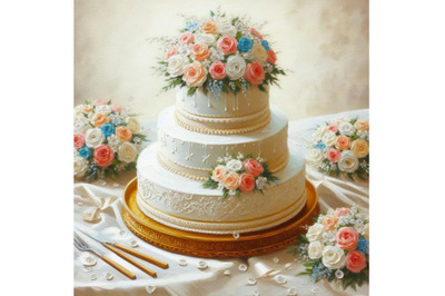 Bundle of wedding cake on white background