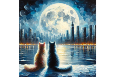 Bundle of Couple of cats watching the moonlight