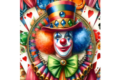 Bundle of Clown from circus in hubcap with playing cards