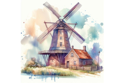 Bundle of windmill building on white background