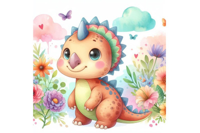 Bundle of Cute baby triceratops cartoon