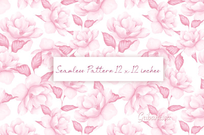 Pink monochrome floral pattern | Digital paper with roses