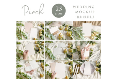 Peach Floral Wedding Card Mockup