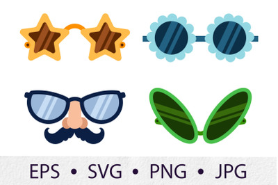 Vintage party groove sunglasses&2C; hand drawn cartoon icon set