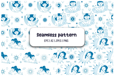 Seamless pattern female zodiac signs