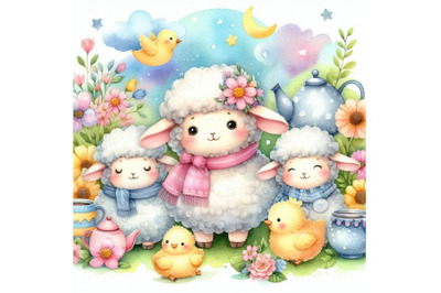 Bundle of cute sheep cartoon