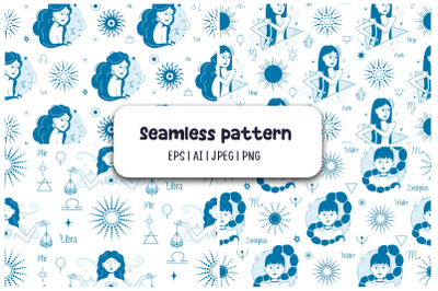 Seamless pattern female zodiac signs