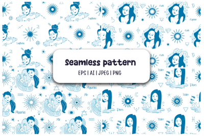 Seamless pattern female zodiac signs