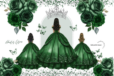 Emerald Green Princess Dress Butterfly Clipart