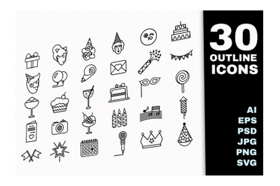 Vector Outline Party Event Icons Set