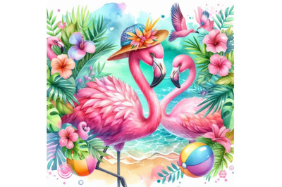 Bundle of Cute flamingo with tropical summer