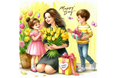 bundlleBundle of Happy mother`s day Children congratulates moms and gi