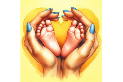 Bundle of Baby feet in mother hands - hearth shape