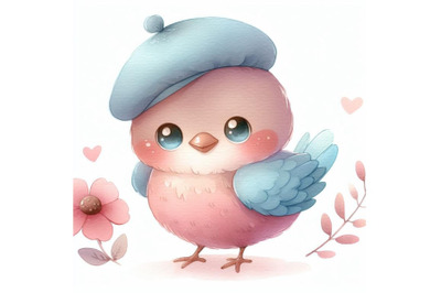 Bundle of a cute cartoon bird standing