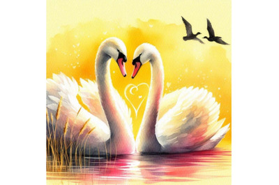 Bundle of Art Romantic swan couple. Art love couple of swans