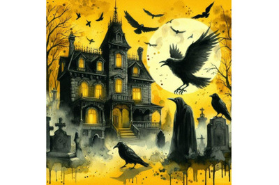 Bundle of Haunted House with Crows and Horror Scene