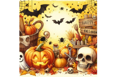 Bundle of Halloween background with wooden sign