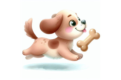 Bundle of Cartoon Dog running with bone