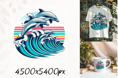 Dolphins Surfing Waves PNG