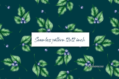 Seamless pattern with leaves and berries