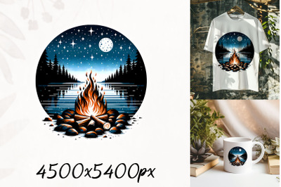 Night Campfire Under Stars PNG