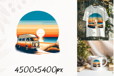 Vintage Camper Van at Sunset