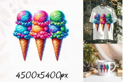 Colorful Ice Cream Cones PNG