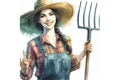 Bundle of A farmer with a pitch fork waving and smiling